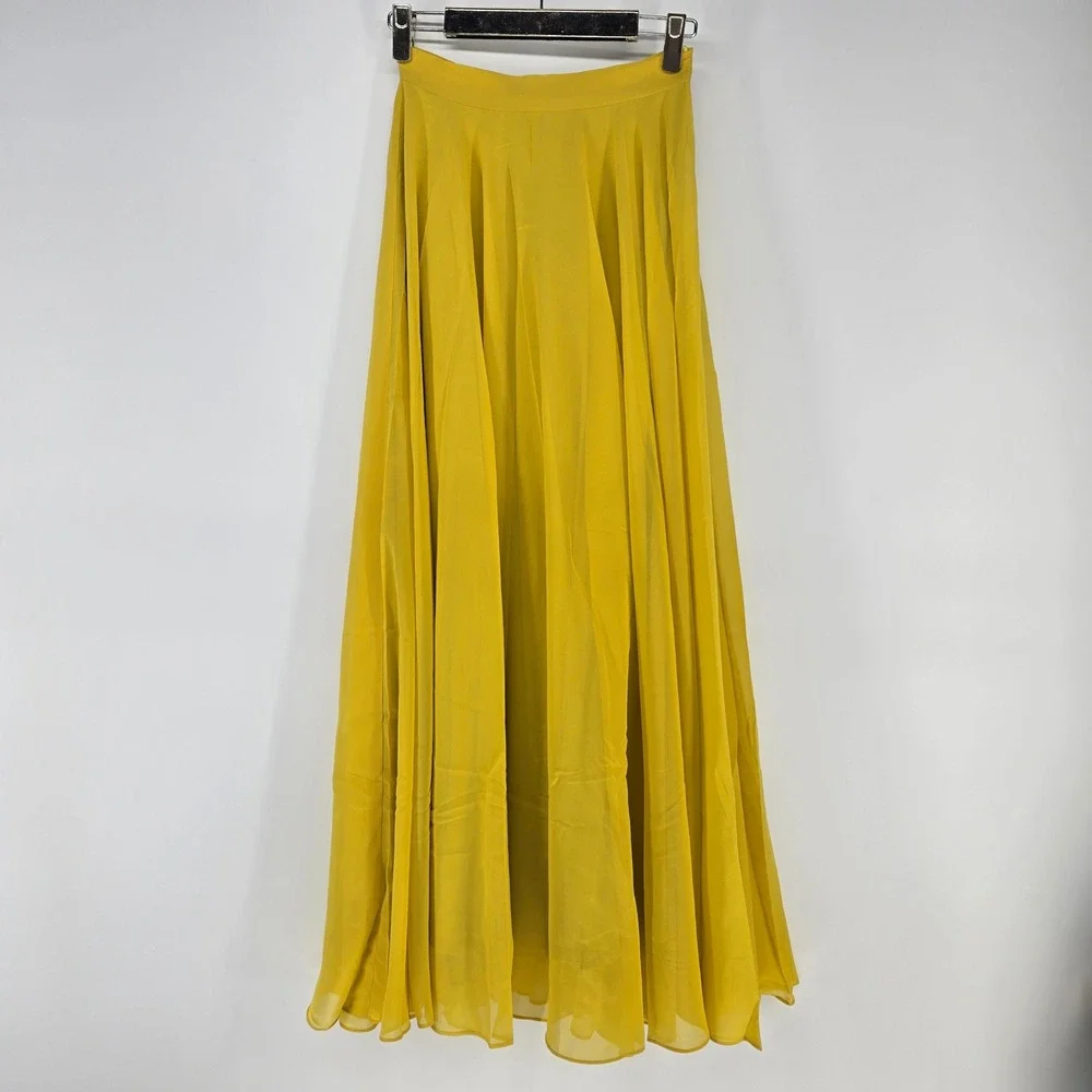 Morning Lavender Amelia Full Maxi Skirt Women XXS Yellow Pleated Chiffon NEW
